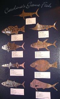 Metal fish art by Plasma designs.