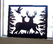 Metal deer scene.